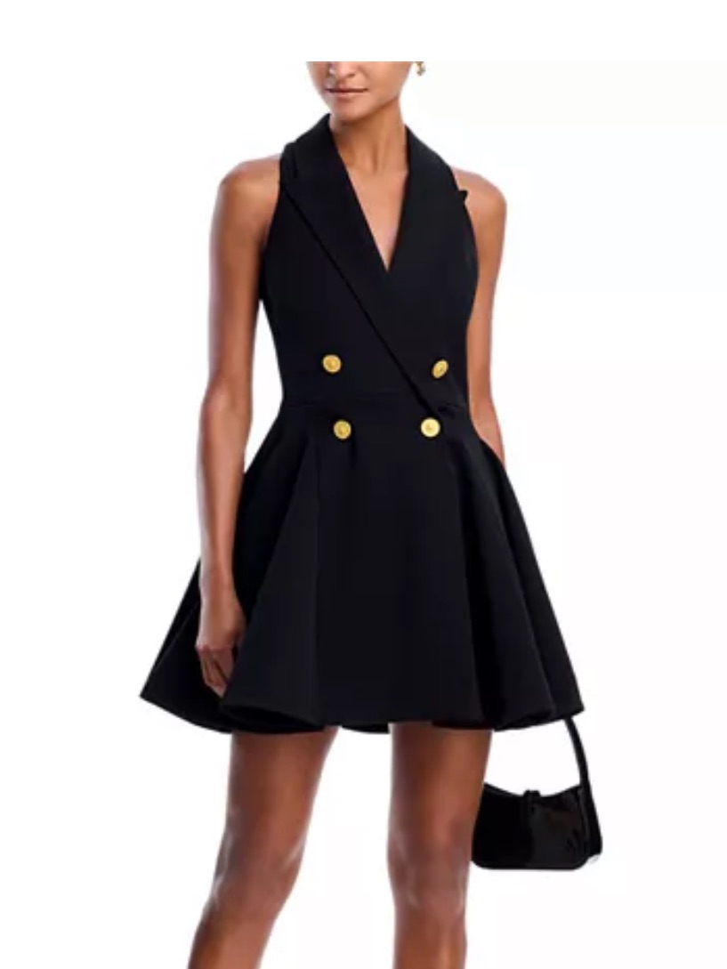 L’agence Double-Breasted Sleeveless Black Fit & Flare Mini Dress